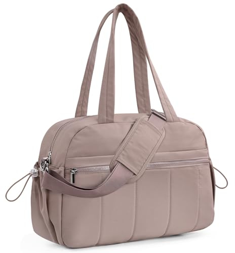 Outplea 20L Blosa Gimnasio Mujer, Bolsa de Viaje Pequeña, Bolso de Gym Abullonada con Bolsillo Mojado, Bolsa Deporte Niña Yoga Impermeable para Boxeo Fitness Natación Bailar, Marrón