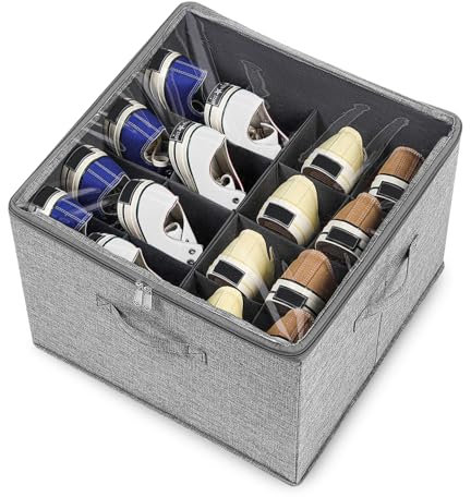 Azyvum Schuhorganisator für Schrank, Passt 16 Paar Schuhe, Große Schuhbox-Aufbewahrungsbehälter, Durchsichtige faltbare Schuhboxen/Bodenstütze, Platzsparender Schuhhalter/Verstärkte Griffe