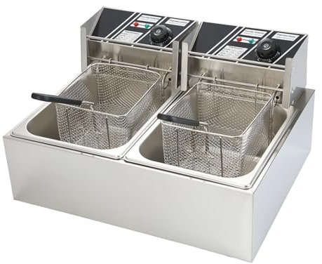 12L/6L Deep Fat Fryer, Electric Deep Fryer w/Non-Slip Easy Clean Adjustable Temperature Control Stainless Steel Fryer with Basket & Lid (12L)