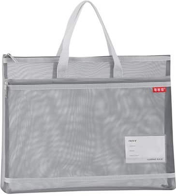 Dokumententasche Netztasche mit Doppel Reißverschluss 36 x 28 CM, A4 Zip Beutel Mesh Bag Reisetasche aus Netzstoff mit Griff Groß Etiketten Schüler Büro Liefert Grau