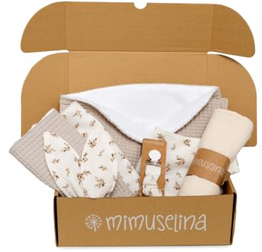 MIMUSELINA Pack Regalo Recien Nacido Niña o Niño | Cestas Bebe para Hospital o Baby Shower | Canastilla Bebe Recien Nacido Disponible en Diferentes Tamaños | Sahara, Small