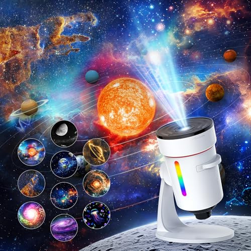Banaone Proyector De Galaxias, 4K Hd Proyector Planetario Con 10 Discos De Película,Con Minutero, Luz Nocturna Rgb, Rotación De 360°, Adecuada Para Dormitorio, Fiesta, Techo Para Decoracion