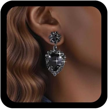 Allereya Vintage Black Crystal Drop Earring Onyx Black Teardrop Earrings Cz Waterdrop Dangle Earrings Onyx Chandelier Earring Wedding Prom Jewelry for Women