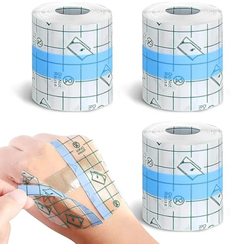 3 PCS Benda Trasparente Impermeabile,5cm*1m Cerotti Elastici di Fissaggio, per Doccia,Pellicola per Tatuaggi, Bendaggio Antiallergico,Protezione Delle Ferite