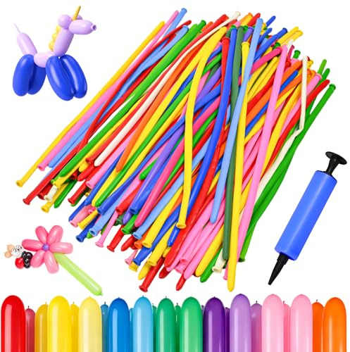 WEFHEF 200 Palloncini Lunghi Modellabili Forme Palloncini Lunghi, Palloncini Colorati Modellabili Palloncini Lungo DIY in Lattice per Simpatici Palloncini Cagnolino Cuori Fiori con 1 Pompa Palloncini