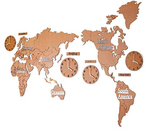 Reloj de Mapa Mundial, Reloj de decoración de Pared/Reloj de Pared silencioso de Madera para el hogar, Utilizado para Sala de Estar, Estudio, Dormitorio, habitación de niños marrón (tamaño: 220x105
