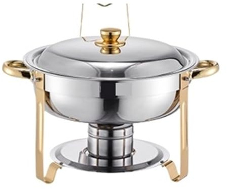 Chafing Disk Bufféset Rostfritt Stål Chafer Rund Catering Varmare Server For Festbanketter LåNgvarig VäRmebehåLlning(Gold)