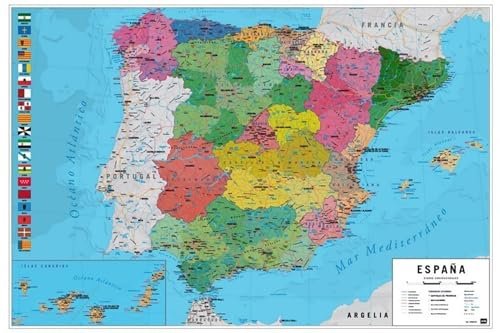 Grupo Erik Poster Mapa España fisico politico en Español - Laminas decorativas 61x91,5cm a todo color | Posters para pared ideal decoración habitación