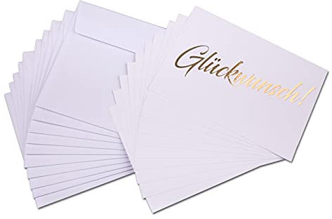 Glückwunschkarte gold, 10 Karten inkl. 10 Umschlägen, Glückwünsche für Hochzeit, Geburt, Baby, Taufe, Geburtstag, Jubiläum, Glückwunsch