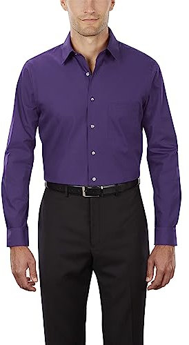 Van Heusen Men's Dress Shirt Regular Fit Poplin Solid, Purple Velvet, 18.5 Neck 32-33 Sleeve