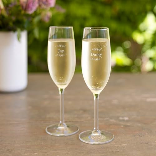 Coupes de Champagne Personnalisées – Cadeau pour Anniversaire, Mariage ou Jubilé, Flûtes à Champagne Gravées avec Nom et Texte (Lot de 2)