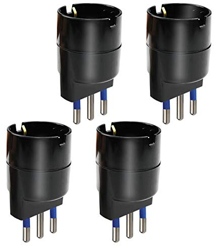 EXTRASTAR Set 4 Adattatori da Schuko a Spina Piccola 10A, Nero, Confezione da 4