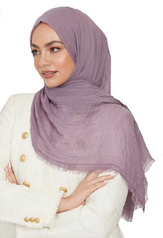 Shoes Lane Ladies Maxi Long Crinkle Frayed Edges Crimp Mix Cotton Scarf Hijab Shawl Wrap (Dark Mauve)