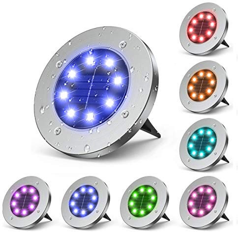 Solar Ground Lights Outdoor 8 Pack 7 LED Colored Solar Disk Garden Lights Waterproof Inground Landscape Lighting for Yard Deck Lawn Patio Pathway Walkway Driveway with Multiple Changing Colors