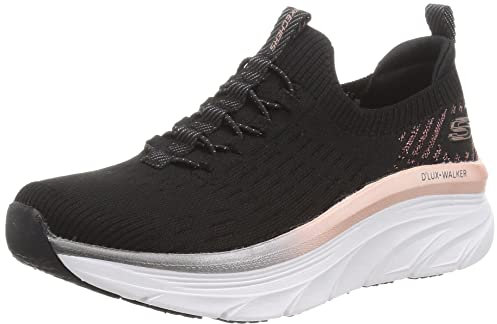 Skechers D'Lux Walker - Let It Glow dam Sneaker, Svart stickad/roséguld trim, 39.5 EU