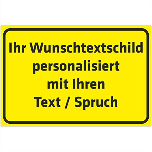 Indigos UG - Schilder selbst gestalten mit Wunschtext - Schild personalisiert gelb - Aluverbundplatte in 8 Größen - mit Text und Schrift - für Garage, Parkplatz, Firma, Schule, Hotel oder Carport