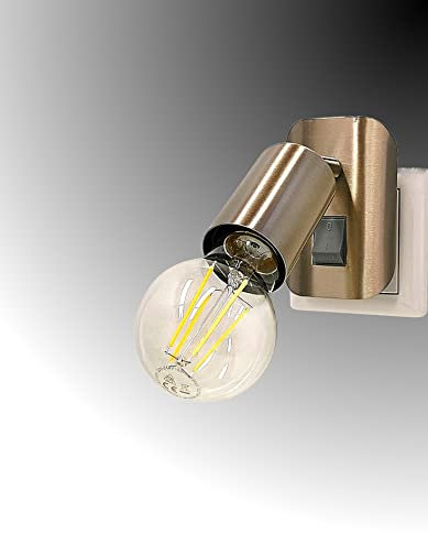 Trango 11-060 LED Steckerleuchte inkl. 1x 8 Watt 3000K warmweiß E27 LED Leuchtmittel in Edelstahl-Optik *ANNA* Wandleuchte, Leselampe, Küchenlampe, Nachtlicht, Wandlampe, Küchenlampe, Steckerlampe