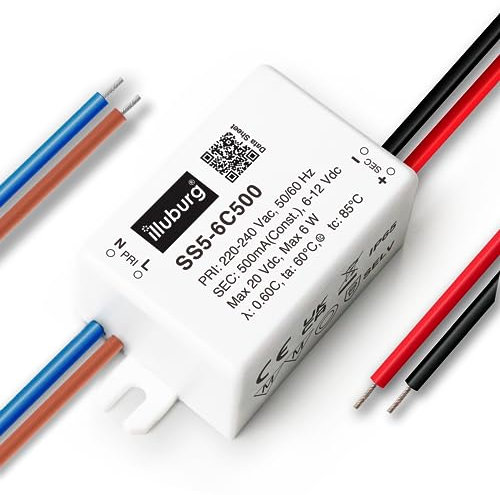 illuburg Transformador LED Impermeable IP65 500mA Corriente Constante 3W - 6W Alimentador Fuente de Alimentación