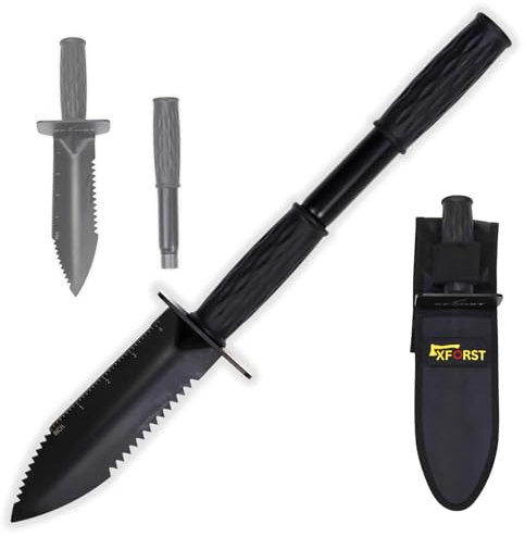 Xforst Cuchillo de excavación con Función de Extensión, Pala de Mano, Accesorio para Detector de Metales, Pala Digger, Hori Hori, con Escala de medición y fijación de cinturón X-GM350L
