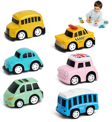 xlwen Metall Zurückziehen Spielzeugautos 6 Stück Metall Zurückziehen Mini Spielzeugautos,Pull Back Kleine Autos,Auto Spielzeug Set für 3-12 Jahre Jungen Mädchen,Buntes Kleine Geschenk für Kinder