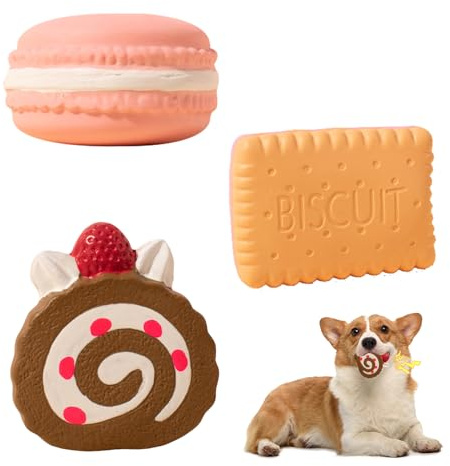 Jouets pour petits chiens, jouets couineurs pour chiens,3 balles latex jouets couineurs pour chiots,jouets interactifs en caoutchouc latex de 6,5 cm balles couineuses souples pour chiots (Pâtisseries)