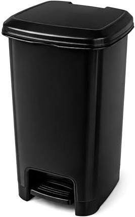 Optimal Products Plastic Square10,25 & 40L White & Grey Pedal Lid Bin Waste Garbage Indoor Outdoor Garden Kitchen Recycling DustBin (Black, 10L)