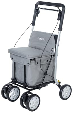 Carlett Rollator och vagn med integrerad sits, EU-godkänd medicinsk produkt, justerbart handtag, dubbla bromsar och justerbara hjul med 3 positioner, lätt och kompakt, Comfort Move, ljusgrå