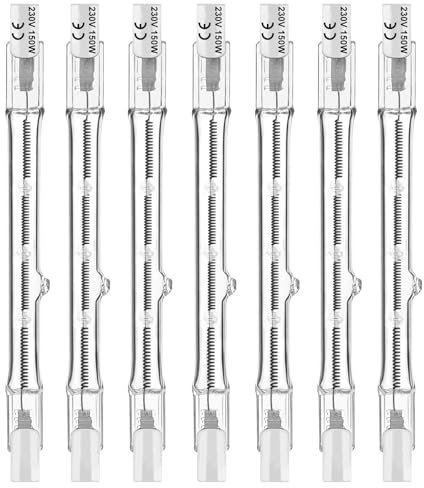 Jaenmsa r7s Halogen Light Bulbs, 7 Packs r7s Bulb 118mm Dimmable 230V 150w Halogen Bulbs, Tungsten Linear Light Bulb, 1500lm 2700K Warm White Floodlight Bulb, J118 Security Light Bulb(150w)