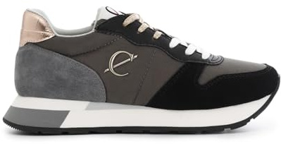 CAFèNOIR - Sneakers da Donna in Pelle Scamosciata e Tessuto con Lacci Colorati, Scarpe Casual Sportive Stringate con Logo Embossed e Monogramma, Calzatura Comoda da Donna