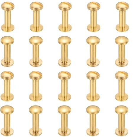 PATIKIL Chicago Screws, 20 Sets M4x15mm Brass Chicago Screw Phillips Binding Post Screw Rivets for Leather Belt Scrapbook Photo Albums, Gold