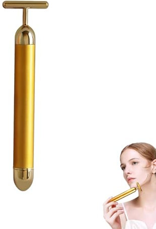 IGEAIIE 24k Golden Pulse Facial Massager, T-Shape Electric Face Roller for Anti-Aging, Skin Firming, and Lifting, Metal Gua Sha Roller for Face, Neck, Eye, Body, Beauty Bar for Women