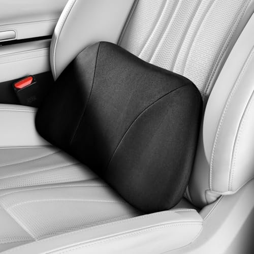 POKSRI 1 Stück Kissen lordosenstütze, Wildleder Flauschfell Lendenkissen, 39x22CM, Hochwertiges Memory Foam Innere Füllung, Autositze & Bürositze geeignet, Komfortabler Rückenstützpunkt(Schwarz)