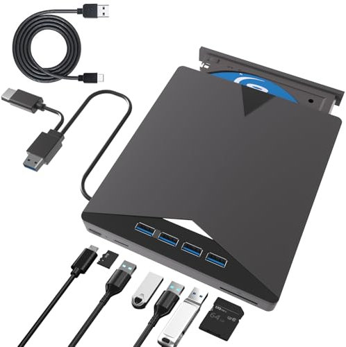 TOMVYTER 7 en 1 Lecteur Blu-Ray Externe, 3D CD DVD Graveur Optical Bluray Drive USB 3.0 Type-C Lecteur blu Ray 4k,Portable Externe Lecteur Blu Ray Externe, pour PC Windows 11 10 8 7