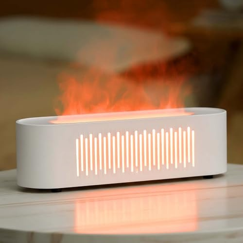 Essential Oil Diffuser, Fireplace Fire Flame Aromatherapy Diffuser, 260ML Cool Mist Humidifier, Scent Aroma Diffuser with 7 Colors Light, Timer and Auto-Off, Perfect for Home Bedroom Office White