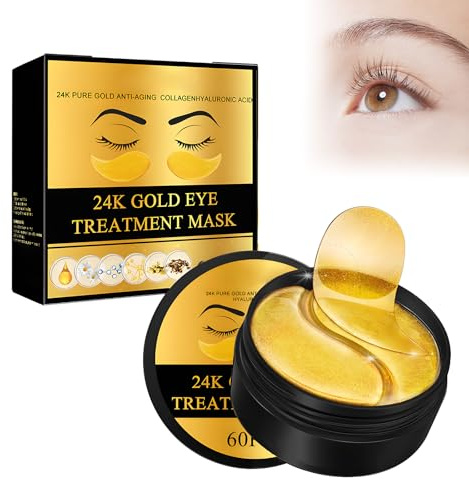 60 Parches Ojos 24K Oro Con Colágeno, Parches Ojos Bolsas Y Ojeras, Parches Antiarrugas Mejorar Las LíNeas Finas,Hidratante Anti Edad, Máscara Contorno de Ojos Para Mujer Y Hombre