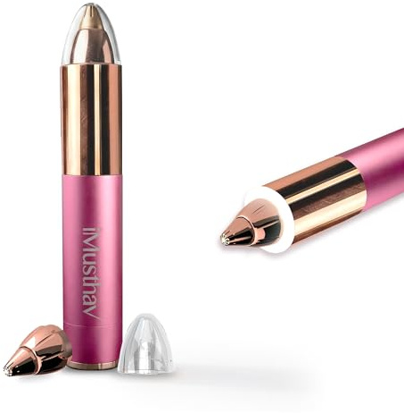 iMusthav Rasoir et tondeuse précision sourcils, nez et oreilles - Plaqué or 18 carats, doux pour la peau, LED 360°, piles incluses (Rose)
