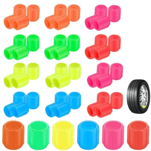 IWIDYA tappini gomme auto,48 Pezzi Tappi Ruote Auto Luminosi,Tappi Valvole Pneumatic Fluorescente,Cappucci Valvole Luminosi,Accessorio Universale per Ruote Camion, Suv, Moto E Biciclette(6 Colori)-B