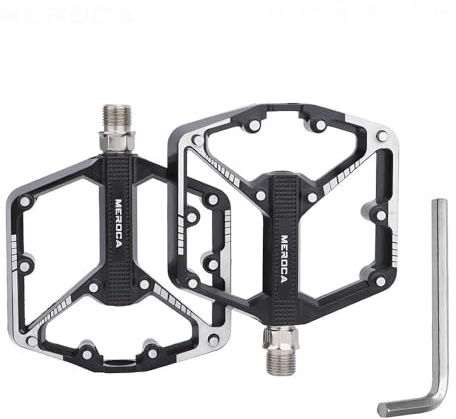 Mountain Bike Pedals, Aluminum Alloy MTB Pedals, Wide Paltform Lightweight Bicycle Pedals, 9/16 Platform Pedal with Anti-Skid Nails (Black, DU Bearings+Sealed Bearings)