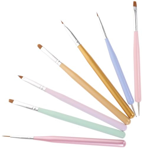 HOMSFOU 7 Pcs Nail Art Brush Pens Set with Dual-ended Crystal Tips Pastel Macaron Colors Fine Nail Polish and Manicure Painting Tools and DIY at Home