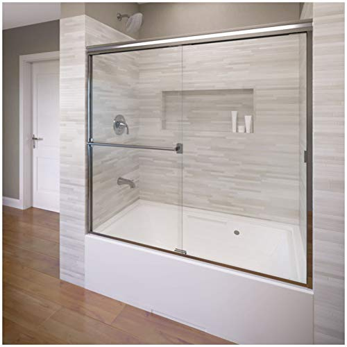 Basco Shower Door Classic Semi-Frameless Sliding Tub Door, 56-60 in. W x 57 in. H, 3/16 in. Clear Tempered Glass, Chrome