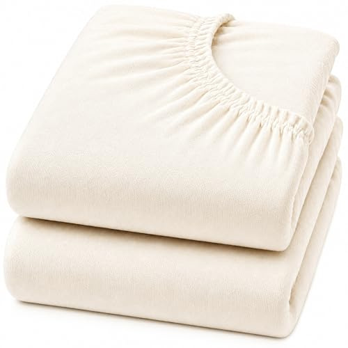 Dudu N Girlie Next to Me Crib Sheets 85x51cm – Cream, 2 Pack, 100% Jersey Cotton Fitted Bedding for Bedside & Co-Sleeping Cribs