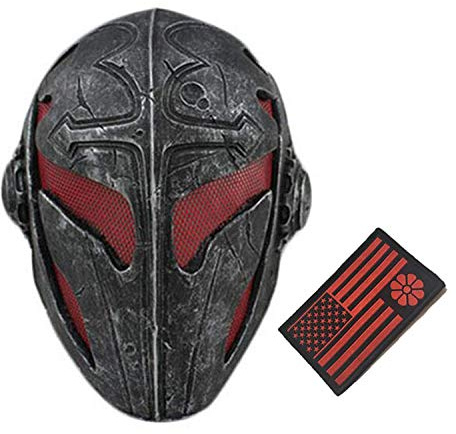 WLXW Halloween Horror Templar Knight Cross Mask, CS Field Steel Net Protezione Maschera per Gli Occhi, Knight Mask, CS War Game Airsoft Paintball Tiro Attrezzatura Protettiva,Red,NOLight