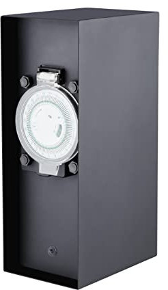 Novatool Steckdosensäule I 2 Fach I Zeitschaltuhr I Edelstahl I Anthrazit I Eckig I IP44 I Aussensteckdose mit Zeitschaltuhr Steckdose Garten Steckdosenverteiler