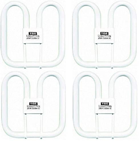 TBE Lighting Lampade a risparmio energetico CFL 2D a 4 pin 28 W, lampadine fluorescenti DD, attacco base GR10q a 4 pin, lampada a lunga durata, bianco morbido 3500 K (confezione da 4)