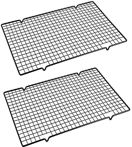 2 Pezzi Griglia di Raffreddamento, Griglia da Cucina con Griglia di Raffreddamento, Refrigeratore per Torta in Acciaio Inossidabile, per Cucina, Grill all'aperto, Produzione di Torte e Dessert (Nero)