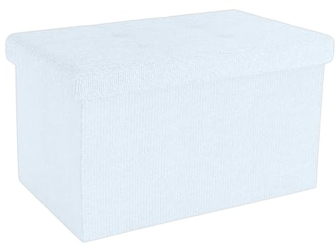 INTIRILIFE Faltbare Sitzbank 49x30x30 cm in Schnee WEIß - Sitzwürfel mit Deckel und Stauraum aus Stoff mit Mulden - Sitzcube Fußablage klappbare Aufbewahrungsbox Truhe Sitzhocker