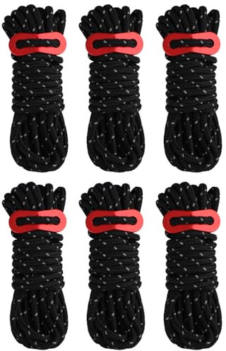 TRIWONDER Reflektierende Nylonschnur mit Seilspanner, Abspannseile Paracordseil (Schwarz - 6 Stück)