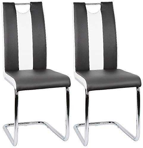 Sillas de comedor Juego de 2, sillas Cantilever con asiento acolchado, acero cromado revestimiento, sillas de comedor o cocina, carga máxima 135 kg (2, negro y blanco)