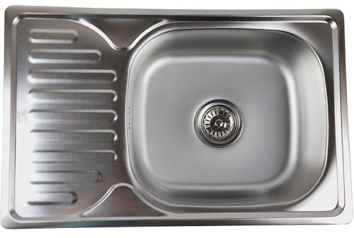 ANW HOME Küchenspüle Edelstahl mit Abtropffläche 66x42 cm mit Siphon, Spüle Küche, Waschbecken Küche, Spülbecken Küche, Spüle Spülbecken Edelstahl Rechteckig, Spüle Edelstahl Satin