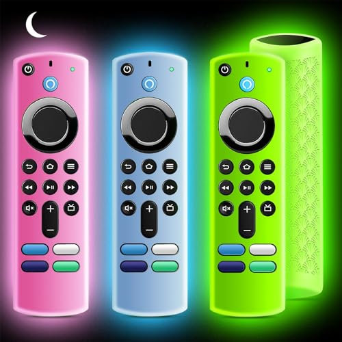 ONEBOM (3-pack) silikon skyddande fjärrkontrollfodral, silikon kontroll fodral skinn | lyser i mörkret (grön och rosa och blå)